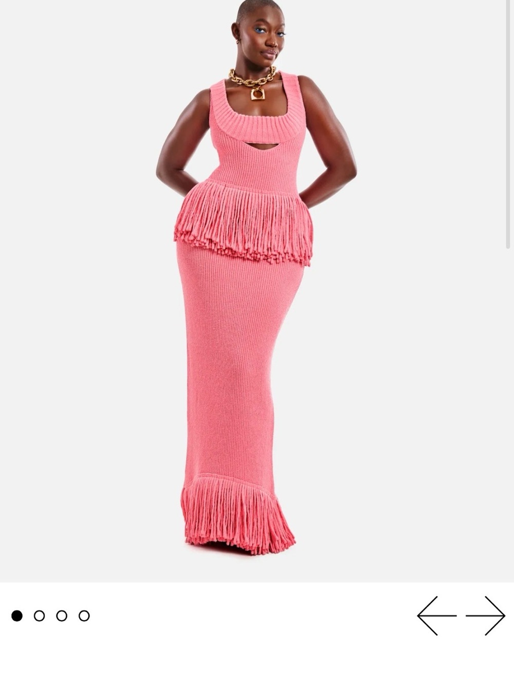 Hanifa Coral Pink Fringe Knit Maxi Dress
